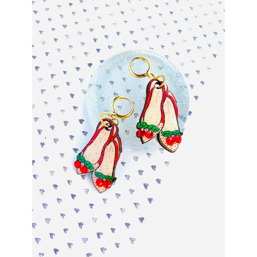 Red Ruby Cherry Shoe Earrings by Rosie Rose Parker