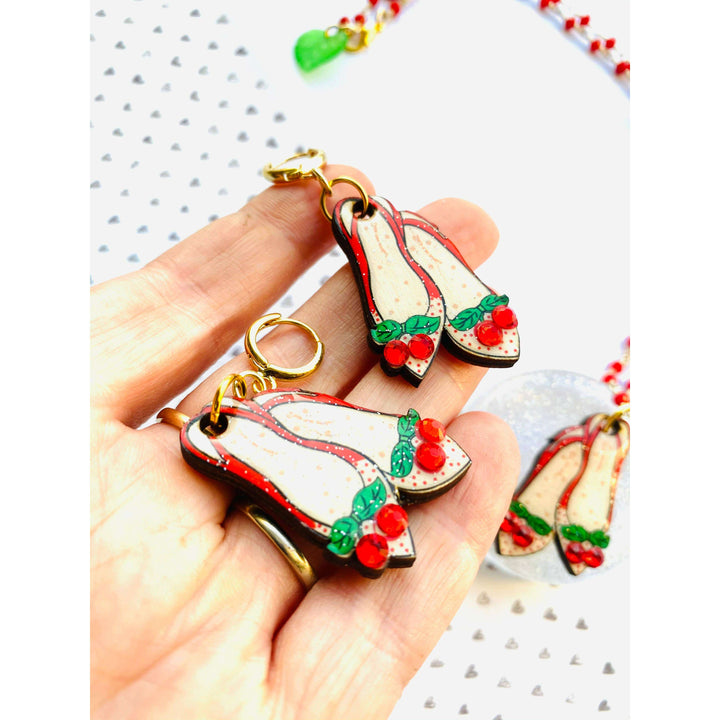 Red Ruby Cherry Shoe Earrings by Rosie Rose Parker