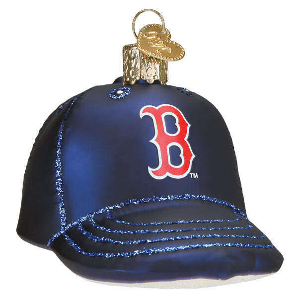 Old World Christmas Red Sox Baseball Cap Blown Glass Ornament