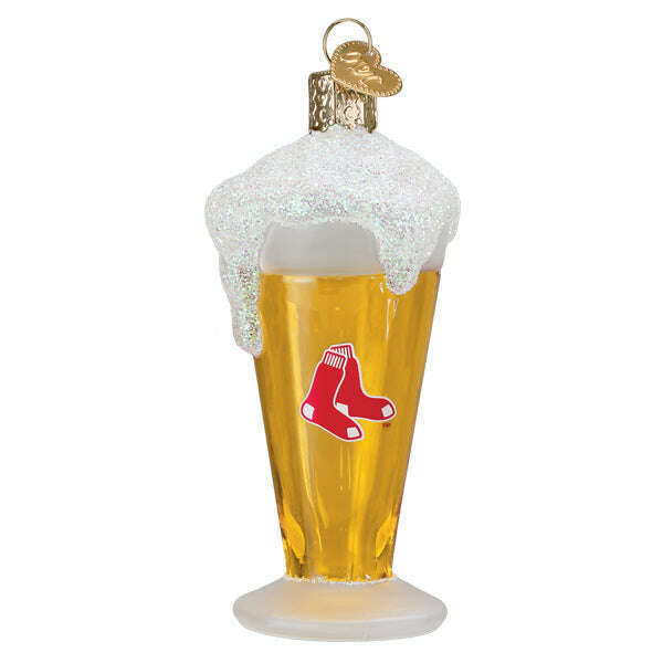 Old World Christmas Red Sox Glass of Beer Blown Glass Ornament