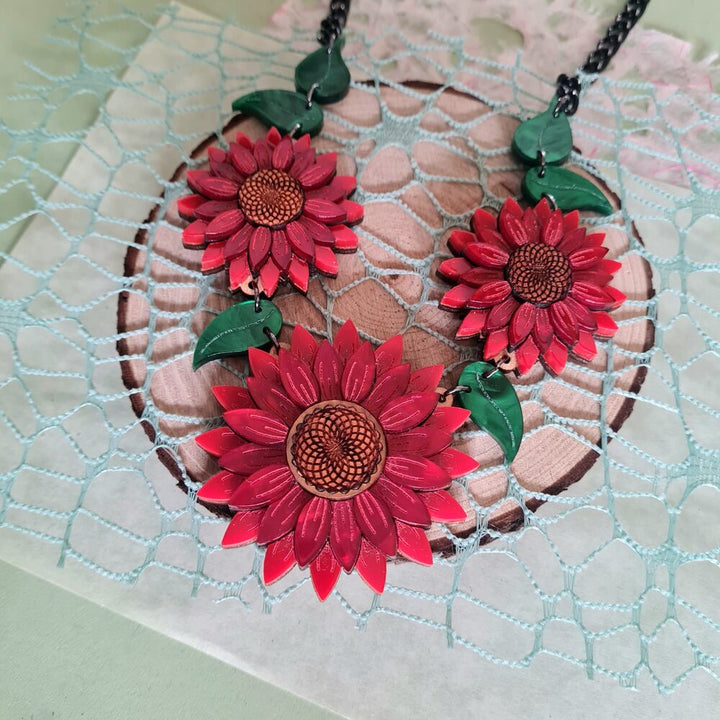 Red Sunflower Charm Necklace by Cherryloco Jewellery 1