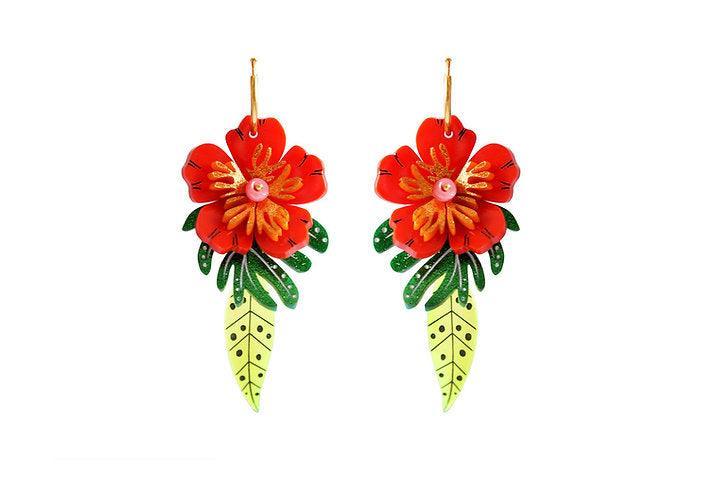 Red Tropical Flower Earrings by Laliblue - Quirks!