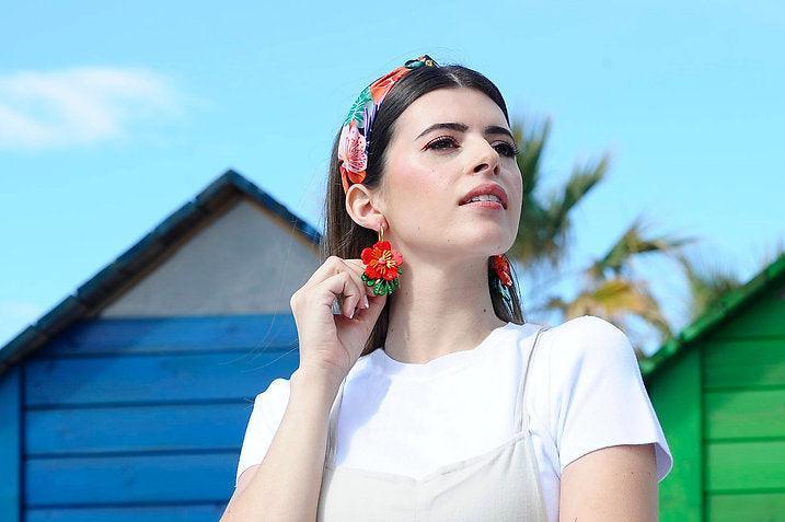 Red Tropical Flower Earrings by Laliblue - Quirks!