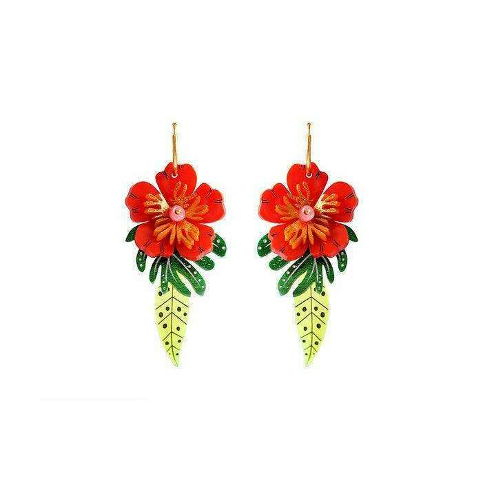 Red Tropical Flower Earrings by Laliblue - Quirks!
