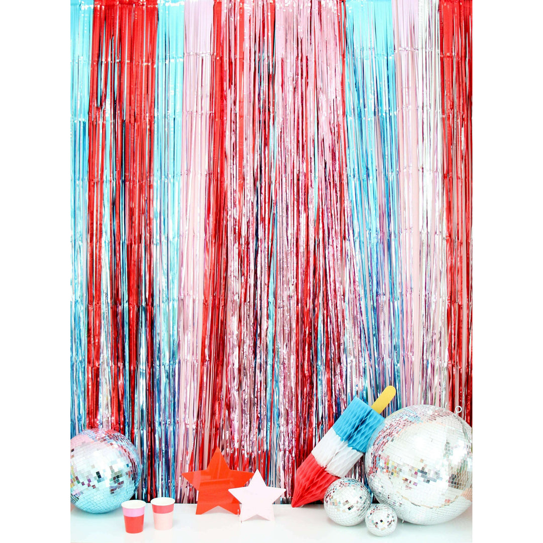 Red, White, and Blue Mylar Streamer Curtain backdrop