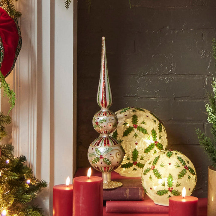 red green gold glass christmas finial tall