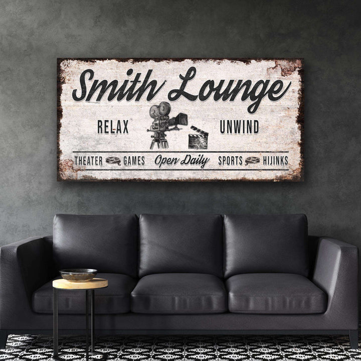 Relax Unwind Theatre Lounge Sign