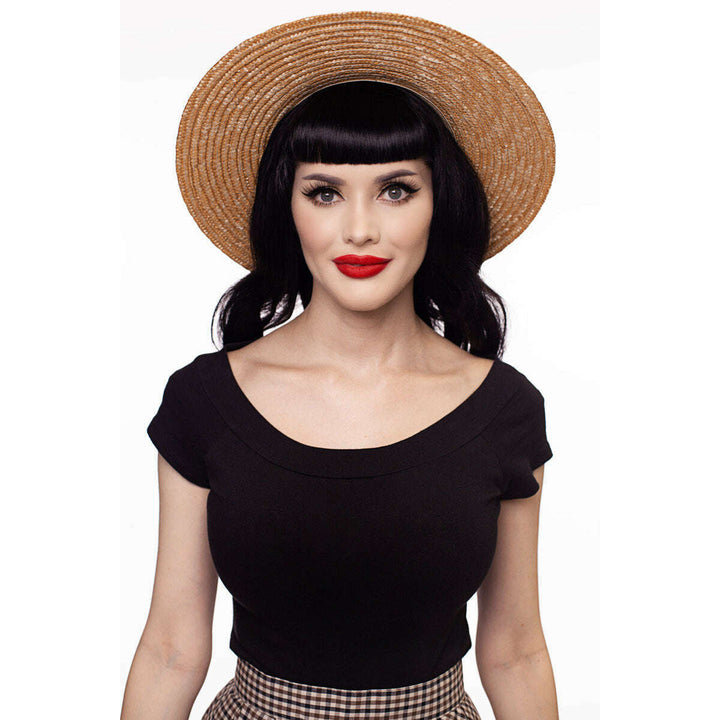 Retro Boat Neck Top in Black