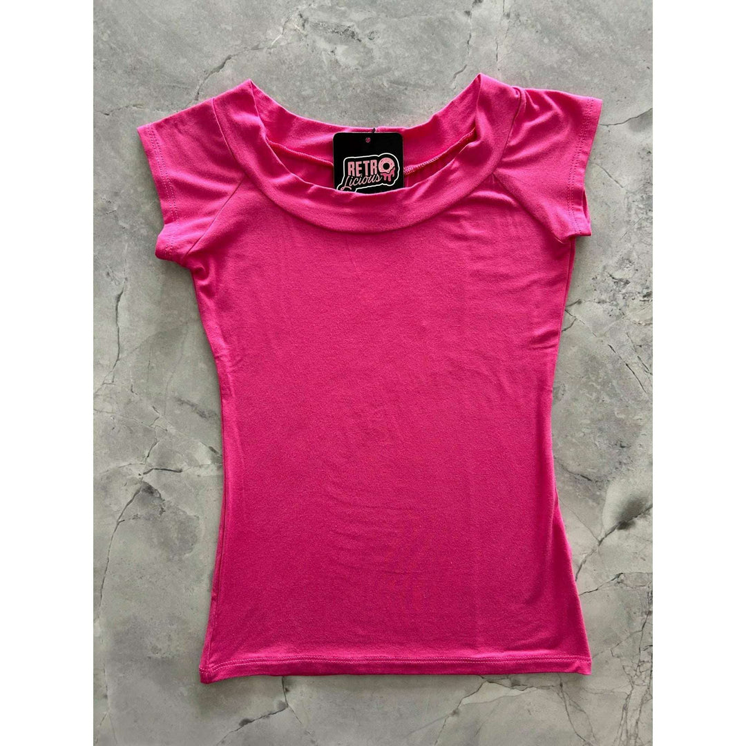 Retro Boat Neck Top in Hot Pink