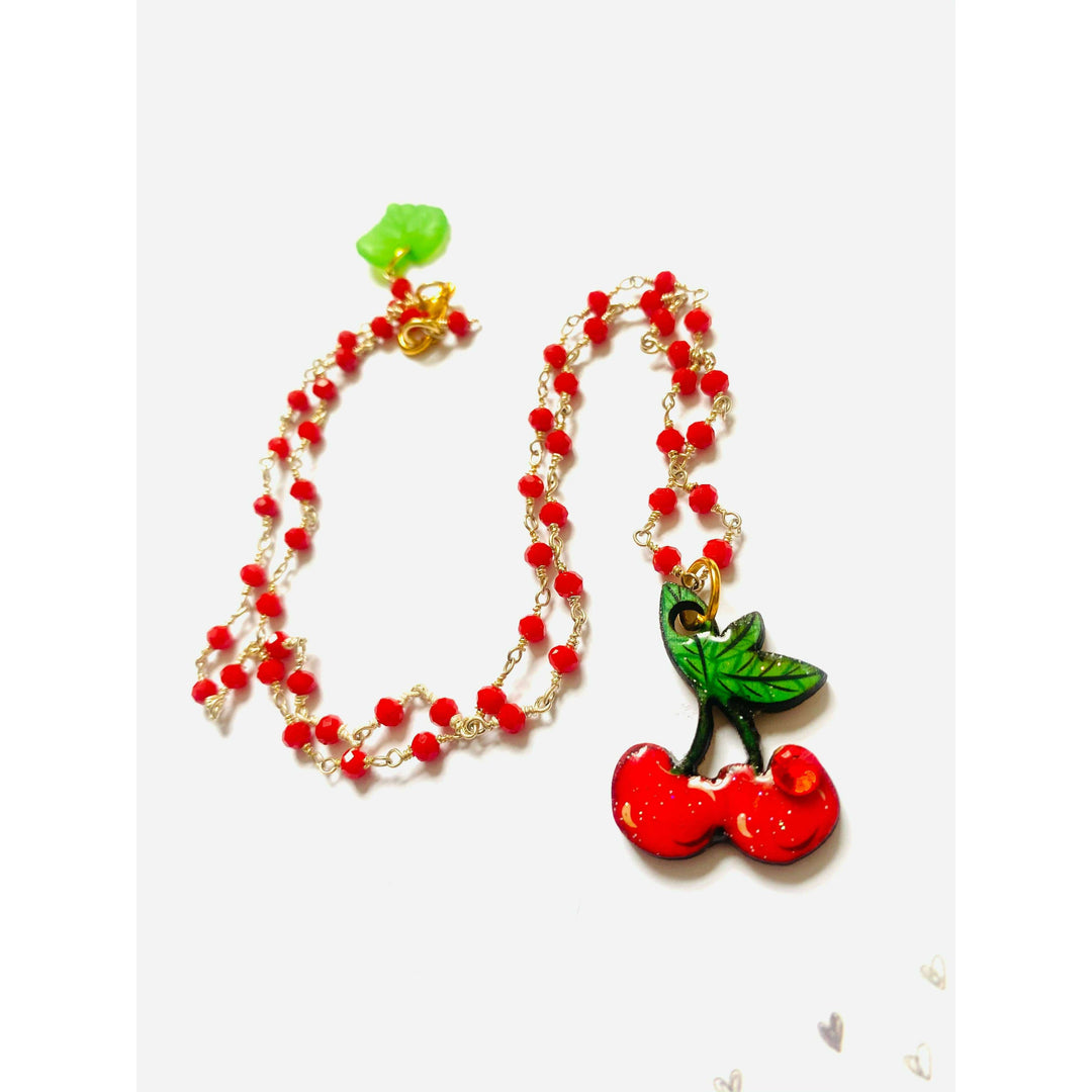 Retro Cherry Beaded Necklace by Rosie Rose Parker