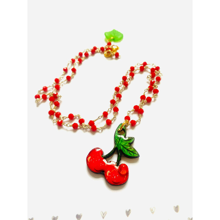 Retro Cherry Beaded Necklace by Rosie Rose Parker