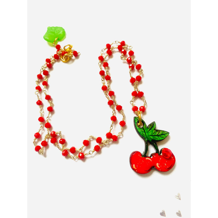 Retro Cherry Beaded Necklace by Rosie Rose Parker