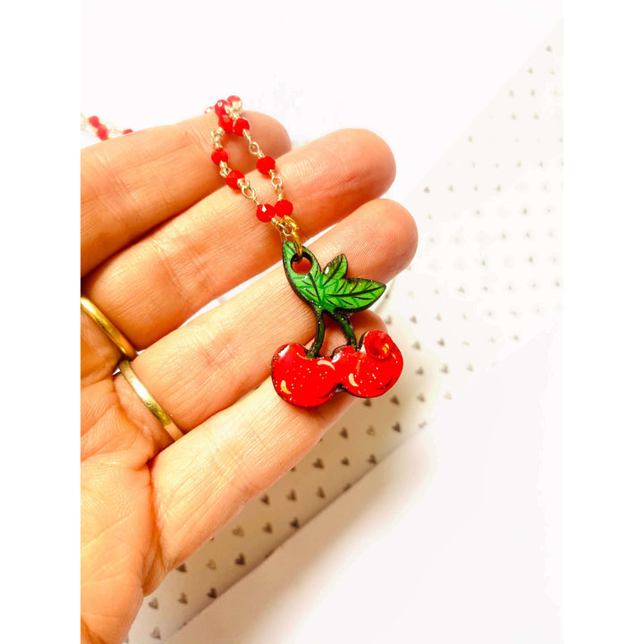 Retro Cherry Beaded Necklace by Rosie Rose Parker