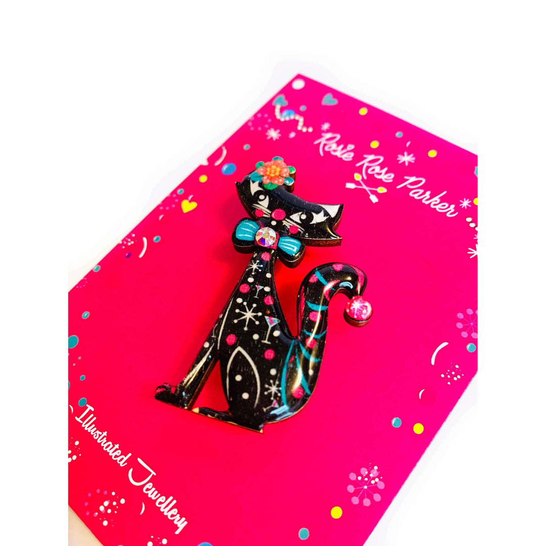 Retro Dapper Atomic Cat Brooch by Rosie Rose Parker