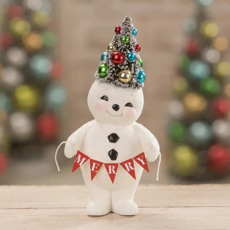 Retro Merry Snowman With Tree Small - Quirks!