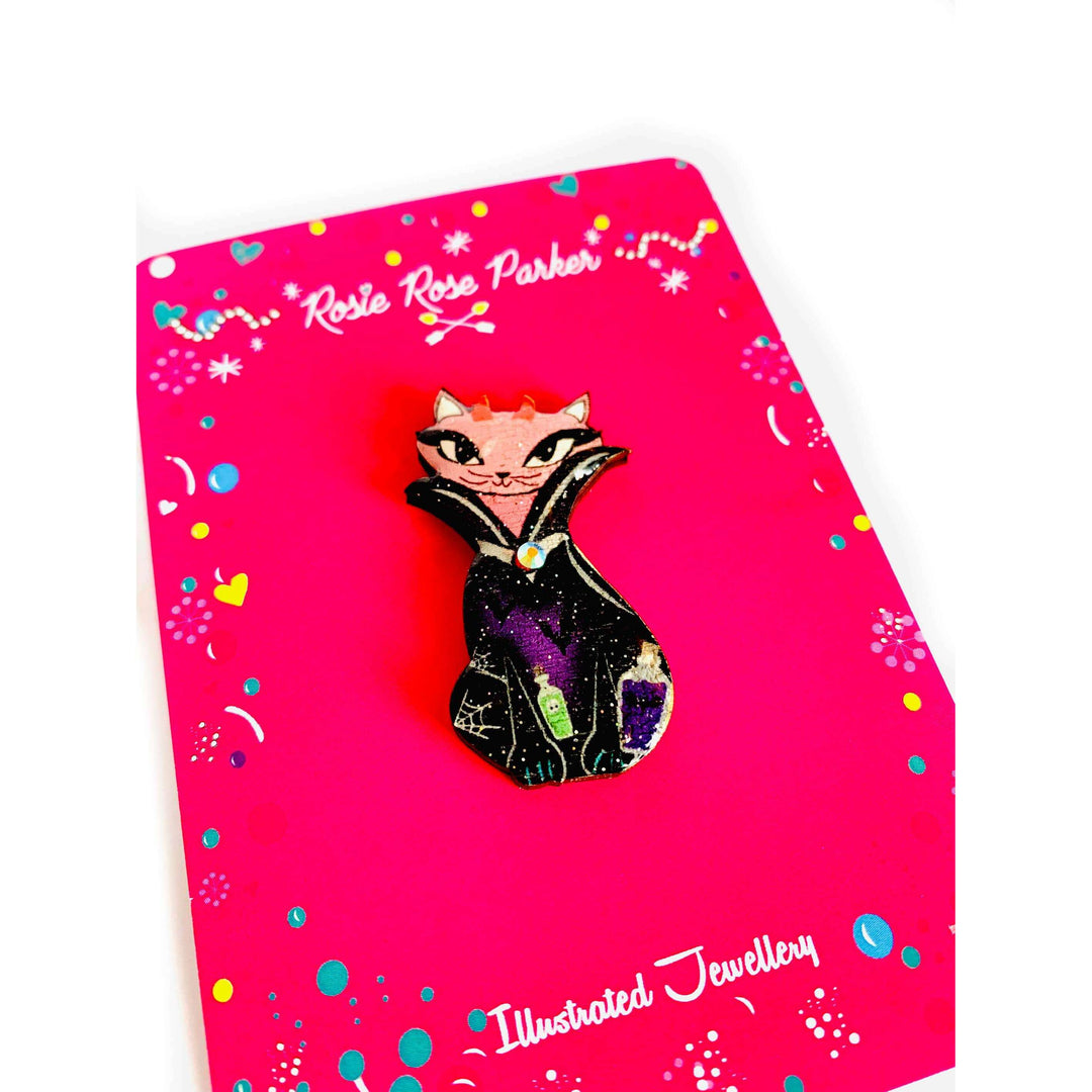 Retro Vampire Cat Pin by Rosie Rose Parker