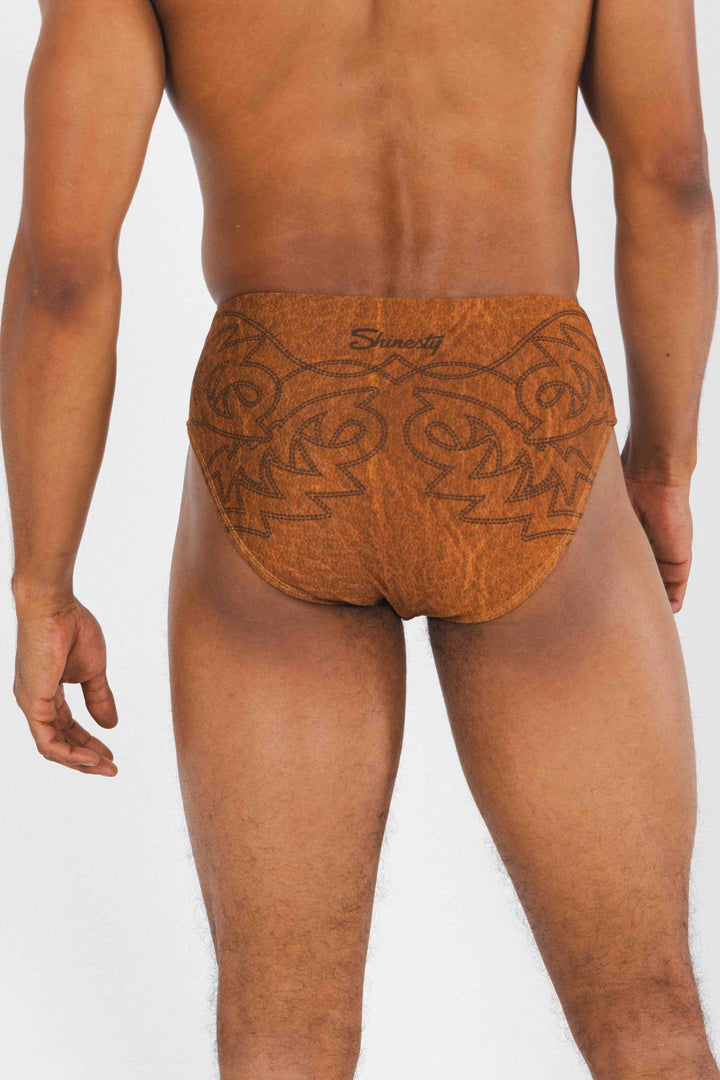 The Reverse Chaps | Western Faux Cracked Leather Ball Hammock® Pouch Swim Brief