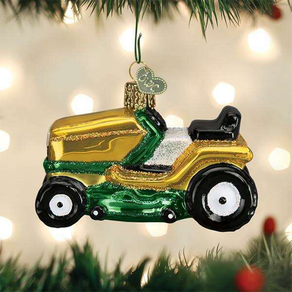 Old World Christmas Riding Lawn Mower Blown Glass Ornament
