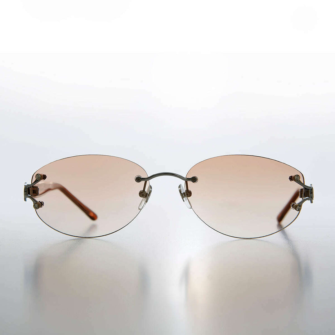 Rimless Color Tinted Lens Sunglass with Rhinestones - Ruby