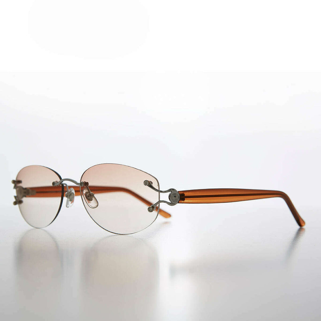 Rimless Color Tinted Lens Sunglass with Rhinestones - Ruby