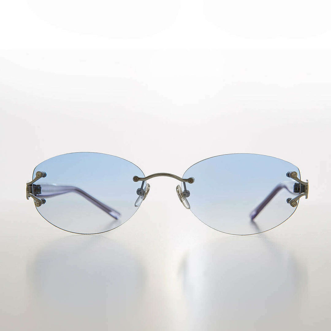 Rimless Color Tinted Lens Sunglass with Rhinestones - Ruby