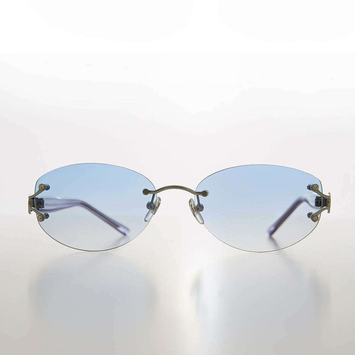 Rimless Color Tinted Lens Sunglass with Rhinestones - Ruby