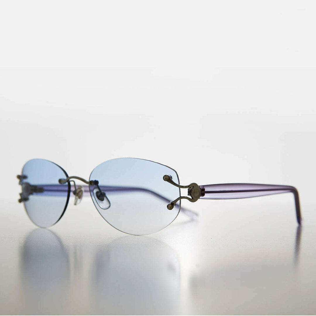 Rimless Color Tinted Lens Sunglass with Rhinestones - Ruby