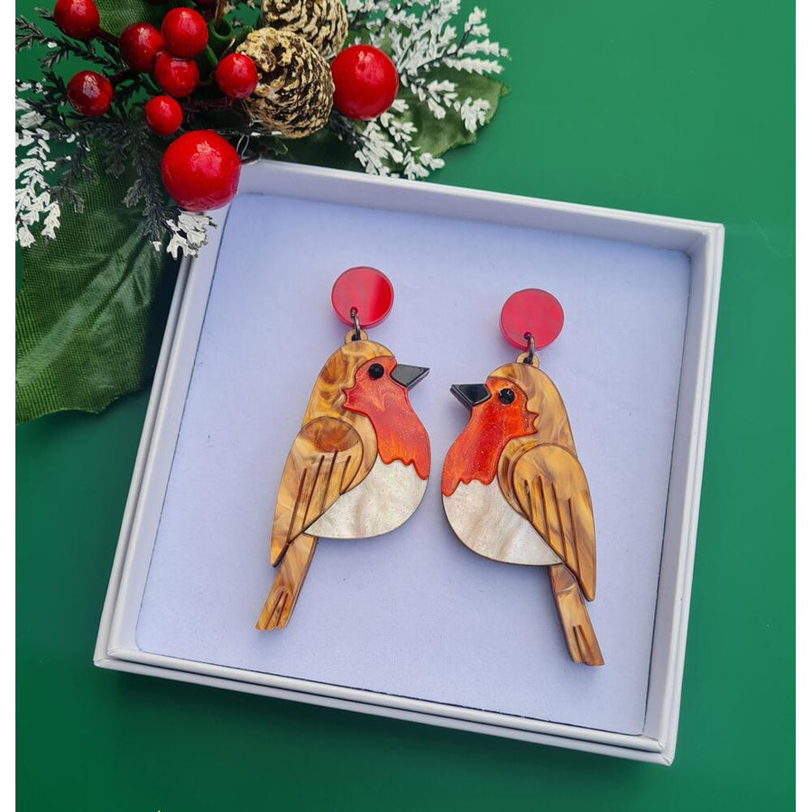 Robin Redbreast Dangle Earrings by Cherryloco Jewellery