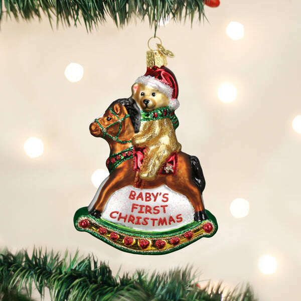 Old World Christmas Rocking Horse Teddy Blown Glass Ornament