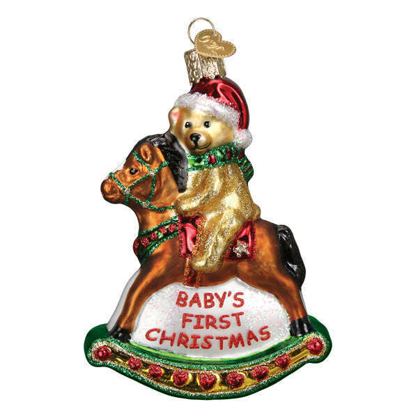 Old World Christmas Rocking Horse Teddy Blown Glass Ornament
