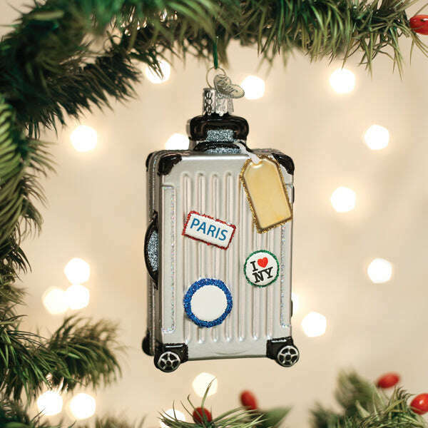 Old World Christmas Rolling Suitcase Blown Glass Ornament