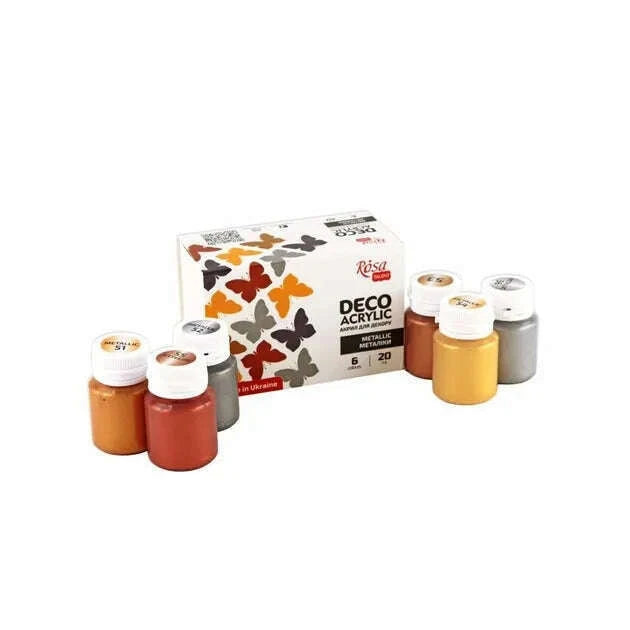 Rosa Start Metallic Decorative Acrylic Paint Set, 6 colors (0.68 oz each)
