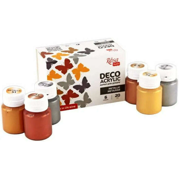 Rosa Start Metallic Decorative Acrylic Paint Set, 6 colors (0.68 oz each)