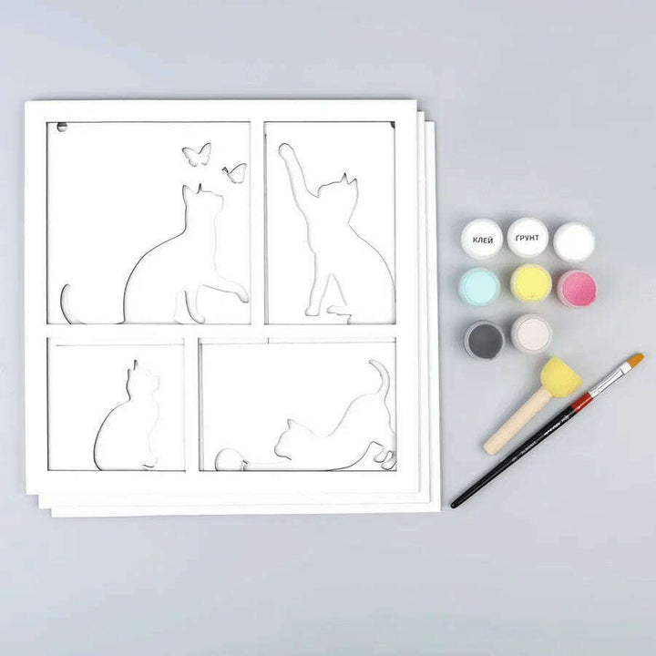 Rosa Talent 4 Cats - 3D Painting on Fiberboard Set. Create Your DIY Decoration. Primed. 3 Layers. 11.81*11.81 inches.