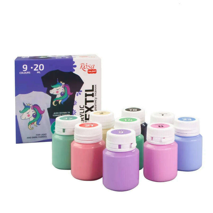 Rosa Talent UNICORN Textile Acrylic Paint Set 9 pastel colors (0.68 oz)