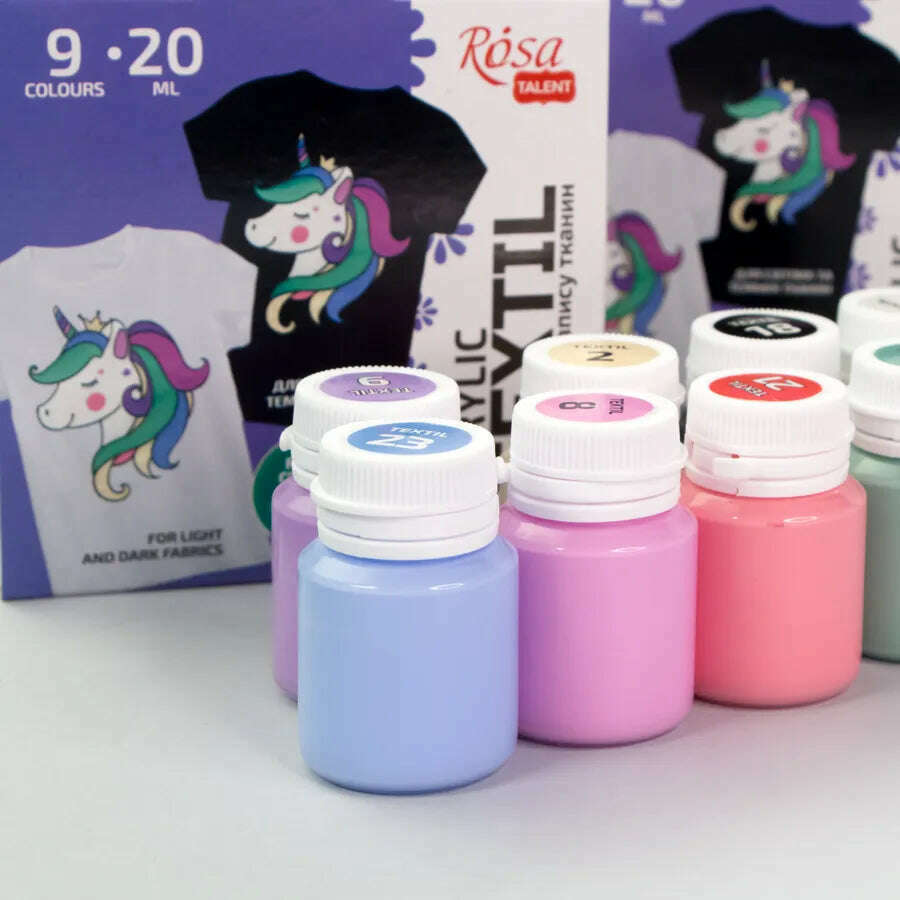 Rosa Talent UNICORN Textile Acrylic Paint Set 9 pastel colors (0.68 oz)