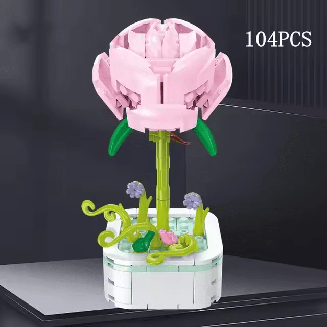 Rose Pink Rosaceae Building Brick Potted Flower F07M9-8(103)-A2