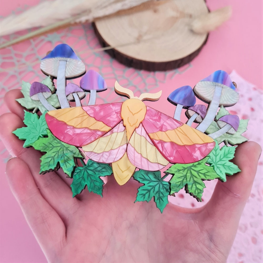 Rosy Maple Moth and Mushrooms Statement Necklace 1