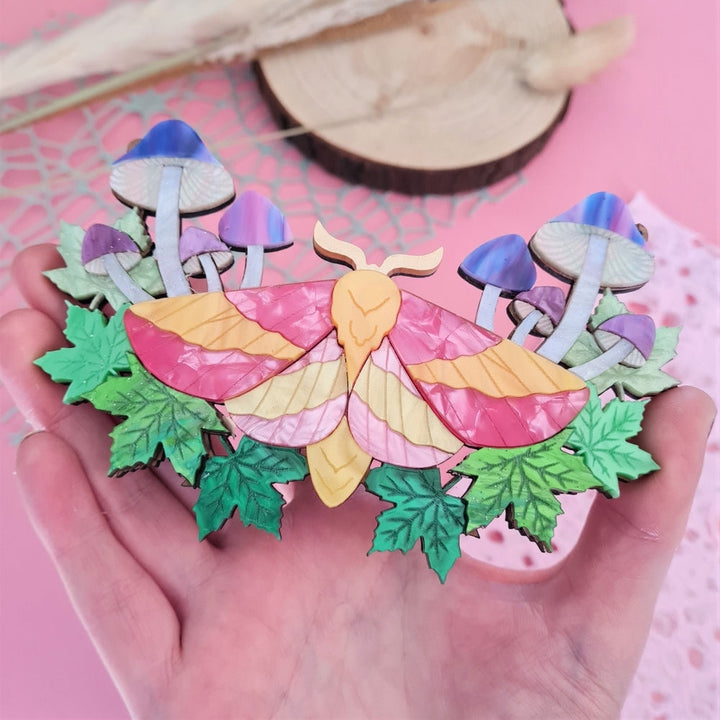 Rosy Maple Moth and Mushrooms Statement Necklace 1