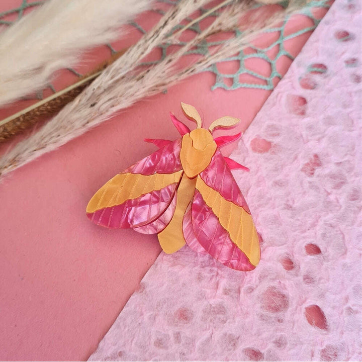 Rosy Maple Moth Pin Brooch or Pendant 