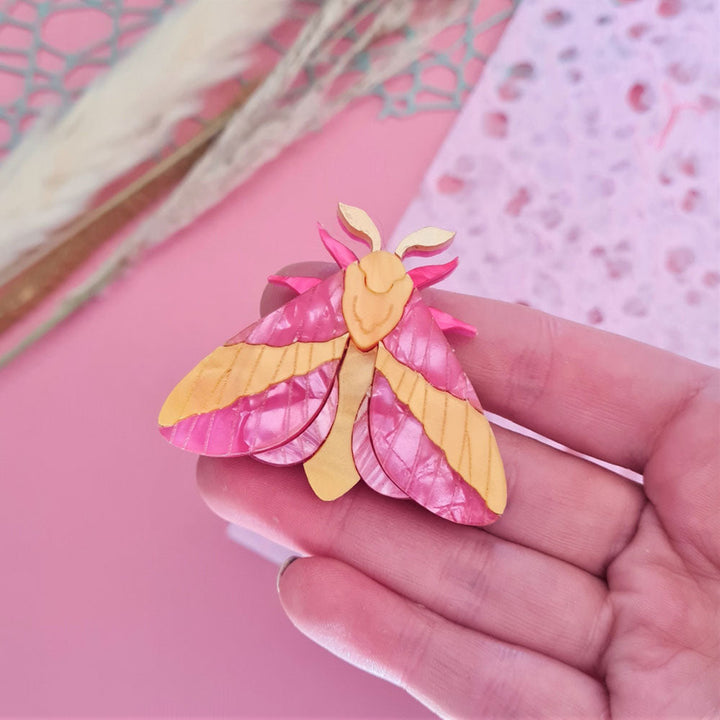 Rosy Maple Moth Pin Brooch by Cherryloco Jewellery 3