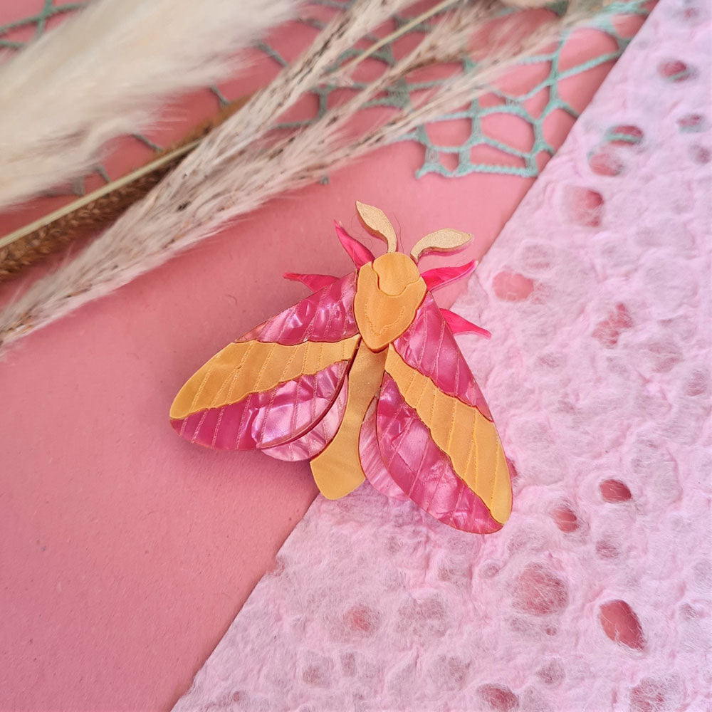 Rosy Maple Moth Pin Brooch by Cherryloco Jewellery 2