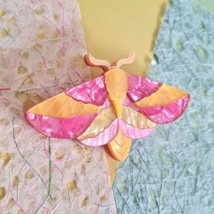Rosy Maple Moth Statement Brooch by Cherryloco Jewellery 3