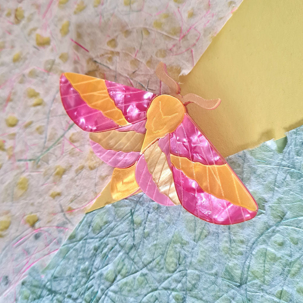 Rosy Maple Moth Statement Brooch by Cherryloco Jewellery 4