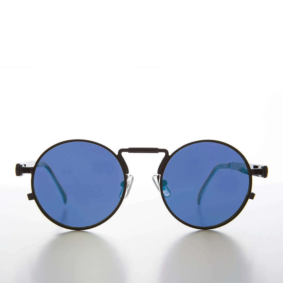 Round Black Goth Steampunk Sunglass with Color Lenses - Ivan 6