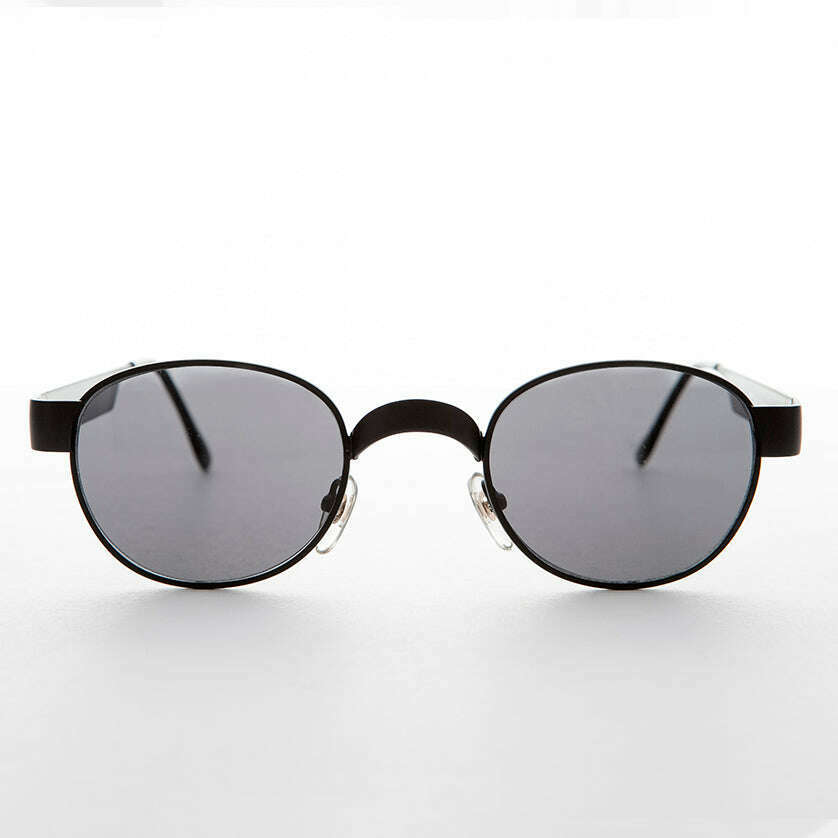 Round Metal Industrial Sunglass with Wide Curve Temples - Ollie