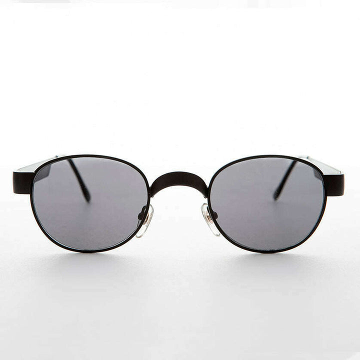Round Metal Industrial Sunglass with Wide Curve Temples - Ollie