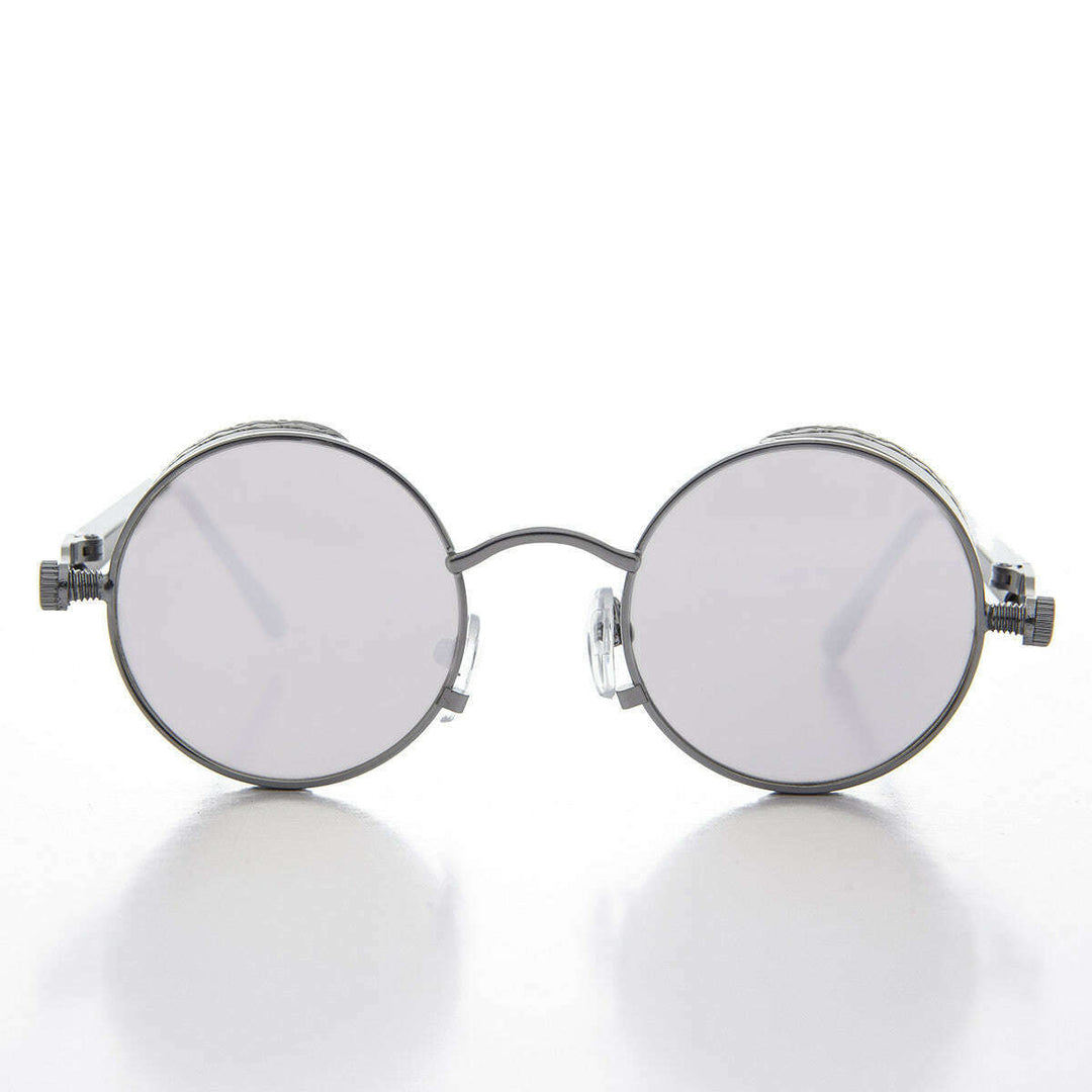 Round Steampunk Goggle Sunglass with Mirror Lenses - Orwell 3