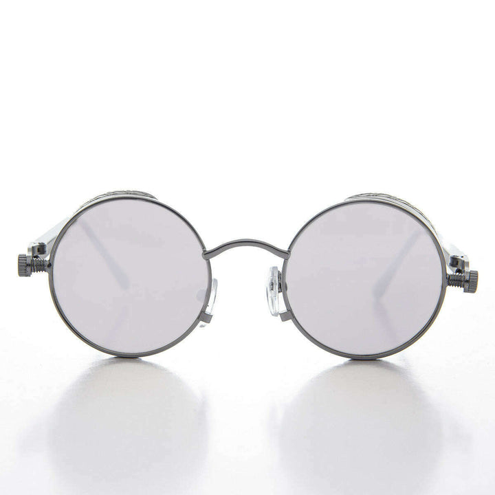 Round Steampunk Goggle Sunglass with Mirror Lenses - Orwell 3