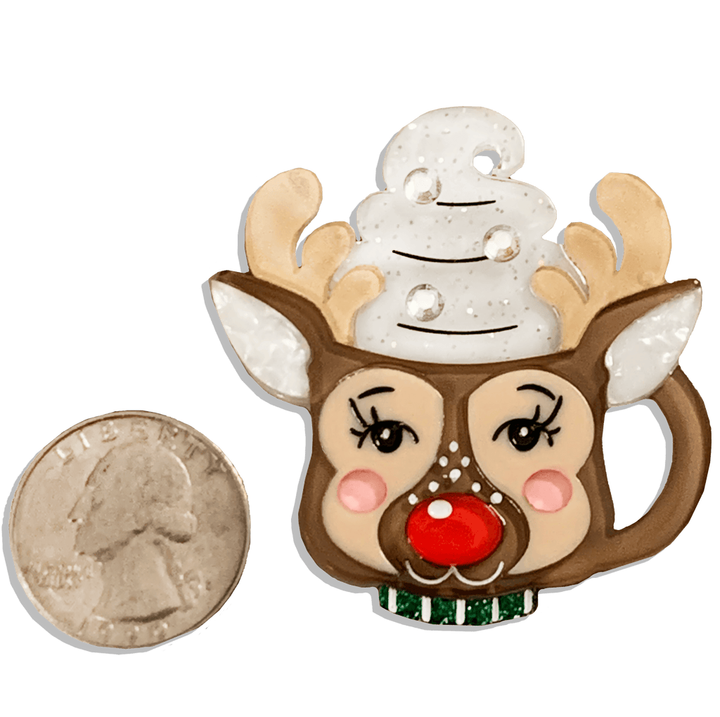 Rum Rum Reindeer Mini Holiday Mug Brooch by Lipstick & Chrome - Quirks!
